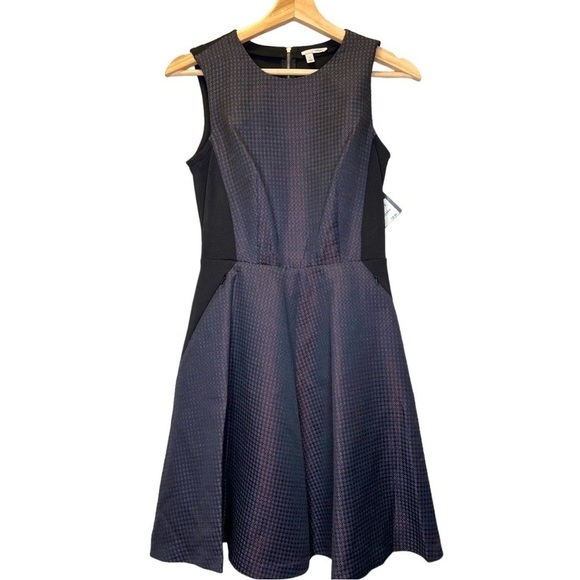 HALOGEN | Navy & Black Ottoman Knit Fit and Flare Dress Sz 2 - Picture 1 of 7
